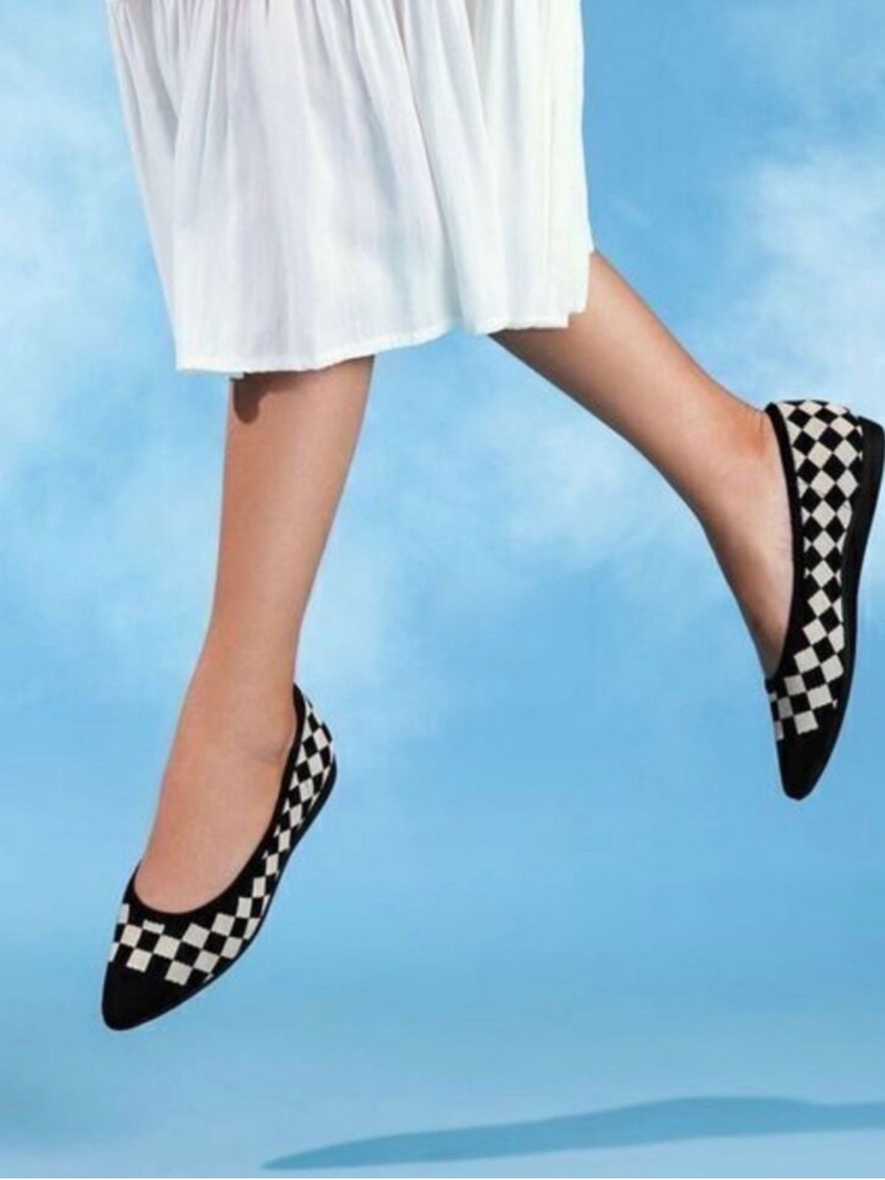 VIVAIA Pointed-Toe Ballet Flats (Aria 5°) In Checker Black Cream Size 39/8 NEW